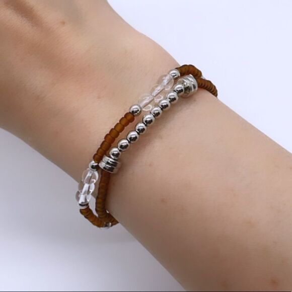Wool + Pepper Co. Matte Brown & Silver Bracelets - Picture 3 of 5